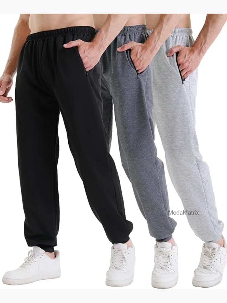 3 Pack Mens Sweatpants Athletic Joggers With Zipper Pockets Active Gym Running